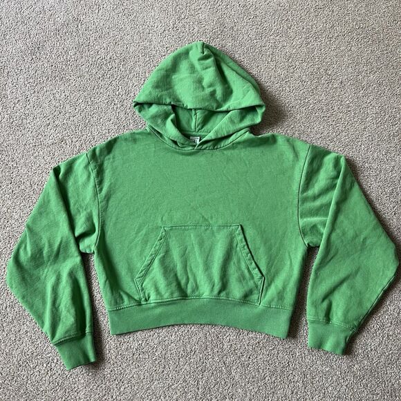 Sporty & Rich Green Plain Blank Crop Hoodie Preppy Women’s S - Picture 1 of 7